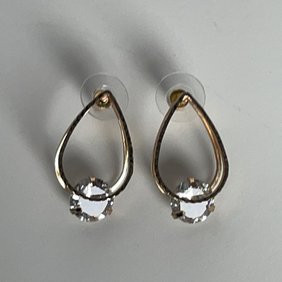 Gold Tone Large Cubic Zirconia Post Earrings - Picture 3 of 10